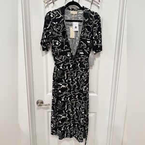 MELLODAY Black and White Floral Midi Dress